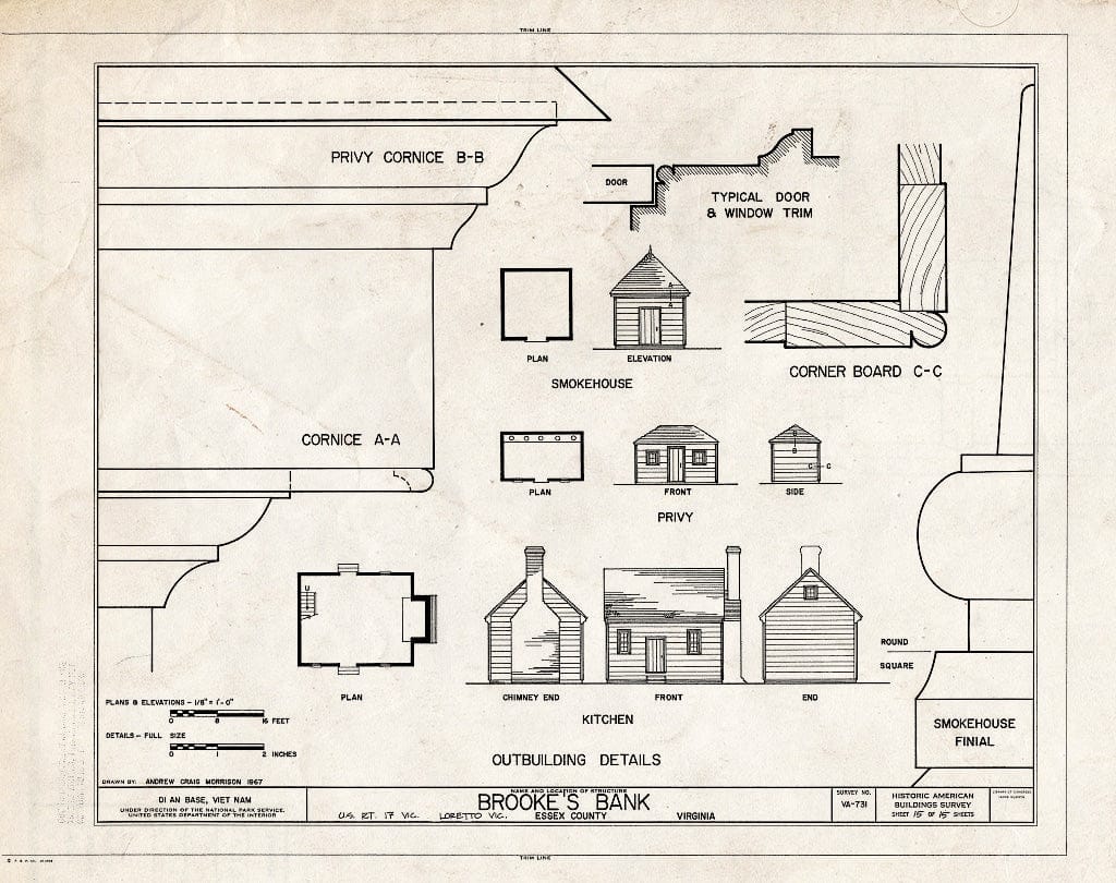 Blueprint HABS VA,29-LOR.V,3- (Sheet 15 of 15) - Brooke's Bank, U.S. Route 17 Vicinity, Loretto, Essex County, VA