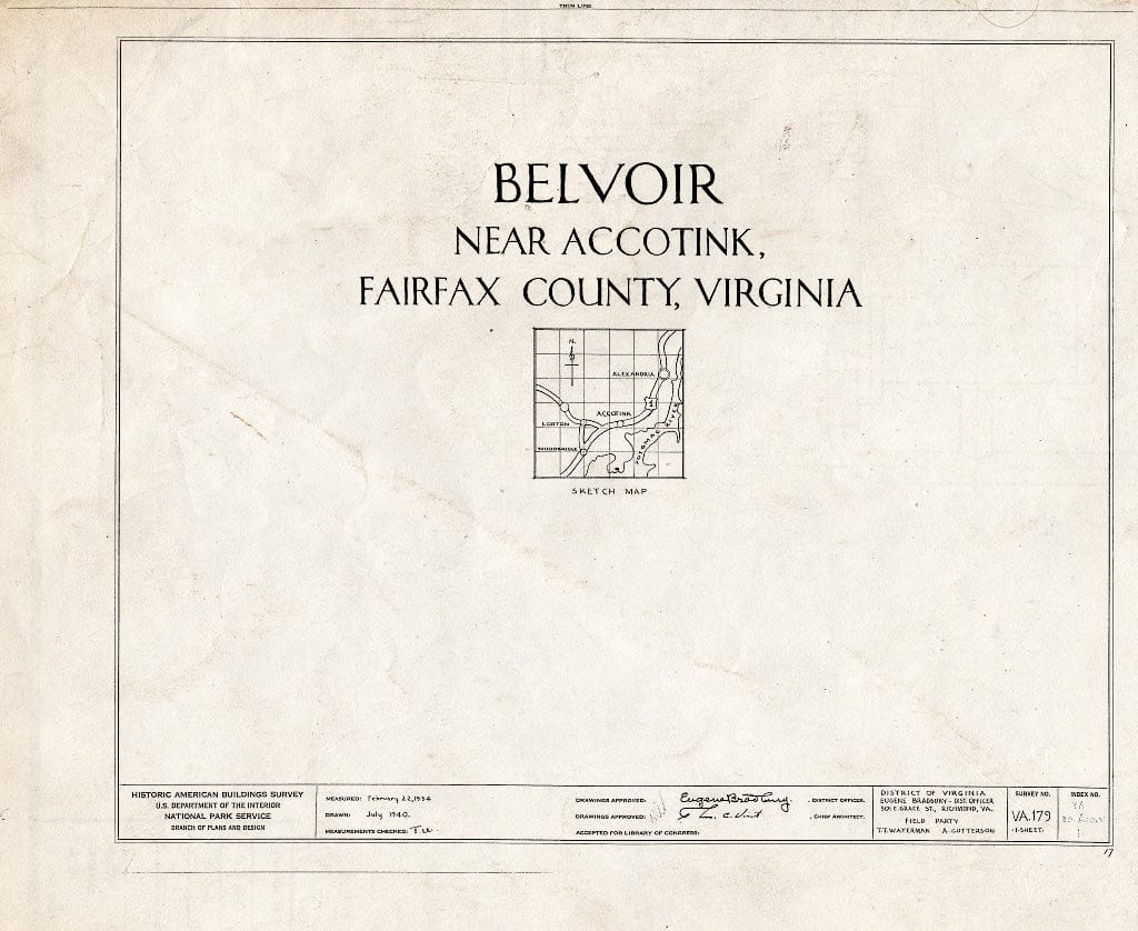Blueprint HABS VA,30-ACO.V,1- (Sheet 0 of 1) - Belvoir, Accotink, Fairfax County, VA
