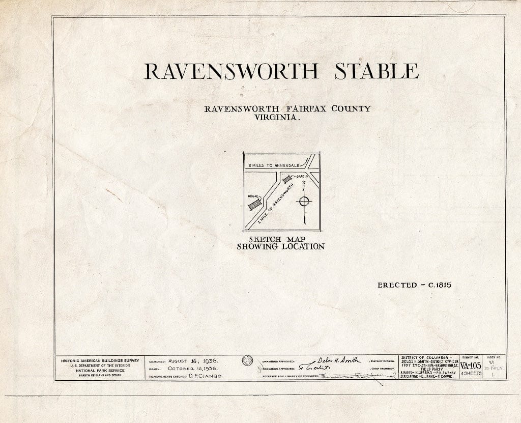 Blueprint HABS VA,30-RAV.V,1- (Sheet 0 of 4) - Ravensworth, House & Stable, 5200 Port Royal Road, Ravensworth, Fairfax County, VA