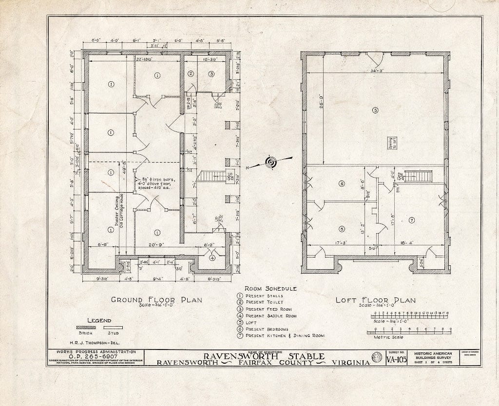 Blueprint HABS VA,30-RAV.V,1- (Sheet 1 of 4) - Ravensworth, House & Stable, 5200 Port Royal Road, Ravensworth, Fairfax County, VA