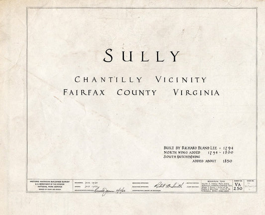 Blueprint 0. Cover Sheet - Sully, 3650 Historic Sully Way, Chantilly, Fairfax County, VA