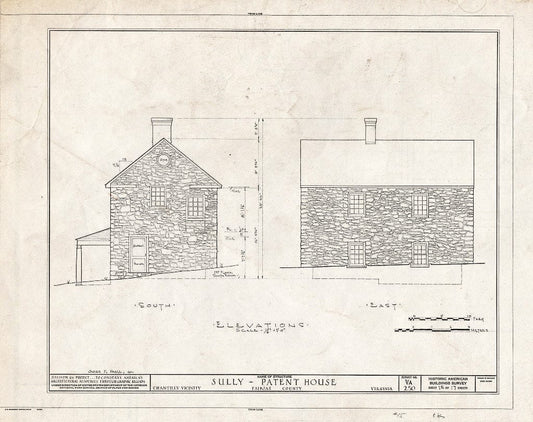 Blueprint 15. Patent House: South and East elevations - Sully, 3650 Historic Sully Way, Chantilly, Fairfax County, VA