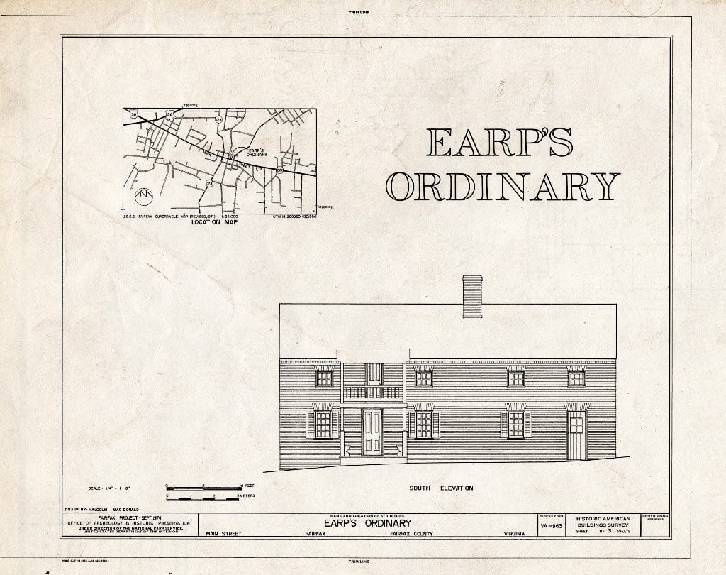 Blueprint HABS VA,30-FAIRF,2- (Sheet 1 of 3) - Earp's Ordinary, Main Street, Fairfax, Fairfax City, VA