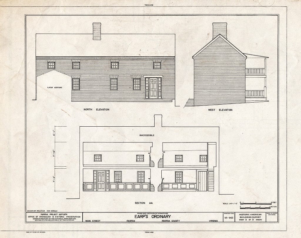 Blueprint HABS VA,30-FAIRF,2- (Sheet 3 of 3) - Earp's Ordinary, Main Street, Fairfax, Fairfax City, VA