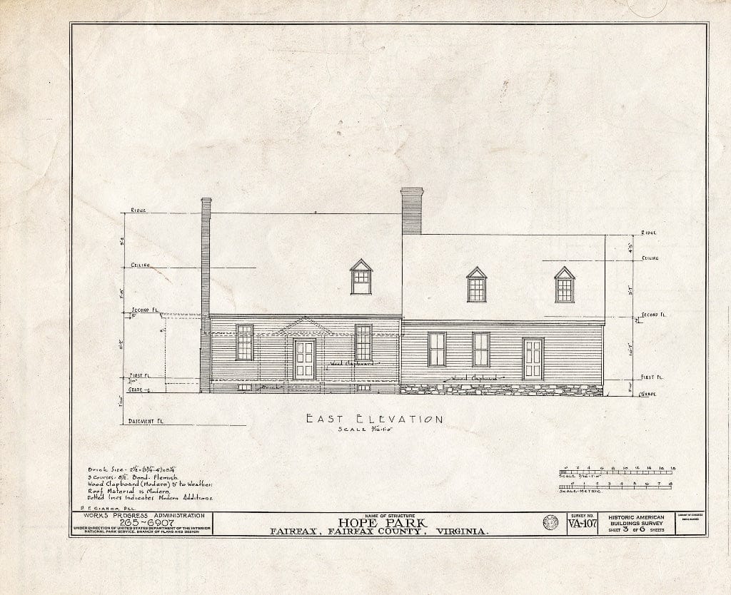 Blueprint HABS VA,30-FAIRF.V,1- (Sheet 3 of 6) - Hope Park, 11807 Pope's Head Road, Fairfax, Fairfax City, VA
