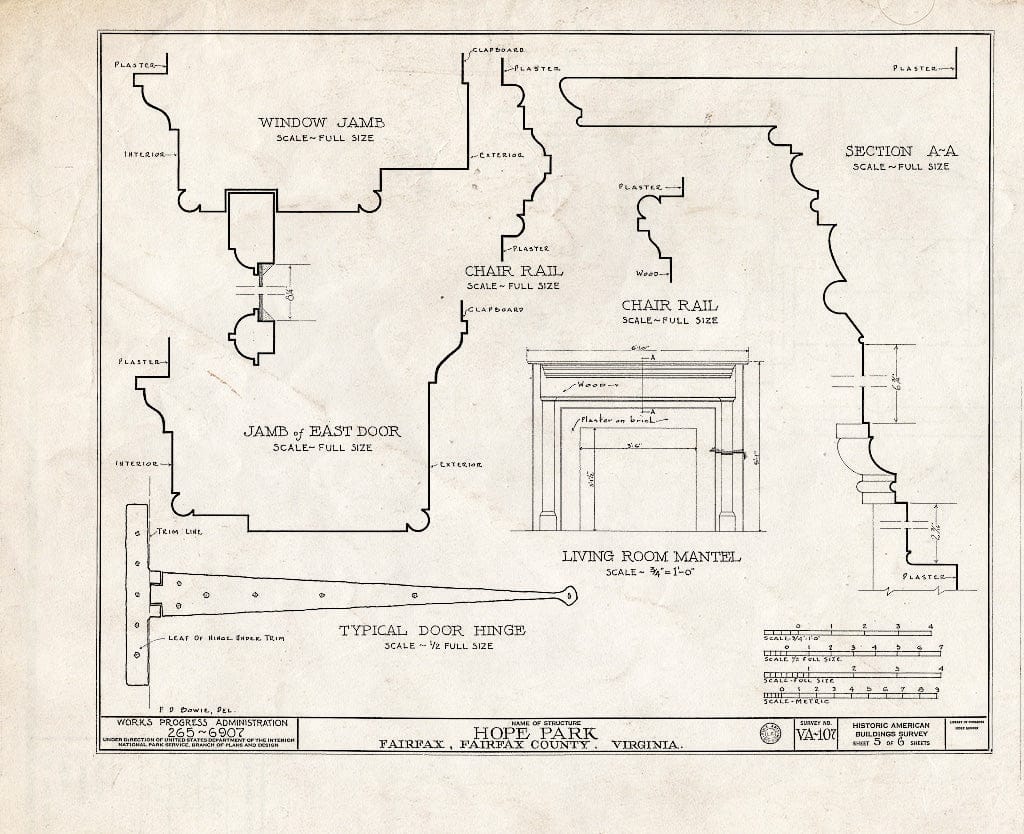 Blueprint HABS VA,30-FAIRF.V,1- (Sheet 5 of 6) - Hope Park, 11807 Pope's Head Road, Fairfax, Fairfax City, VA