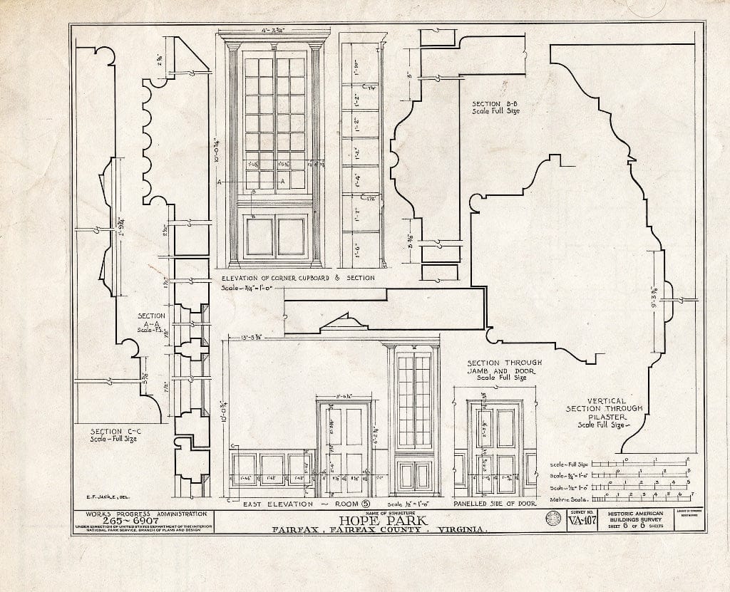Blueprint HABS VA,30-FAIRF.V,1- (Sheet 6 of 6) - Hope Park, 11807 Pope's Head Road, Fairfax, Fairfax City, VA