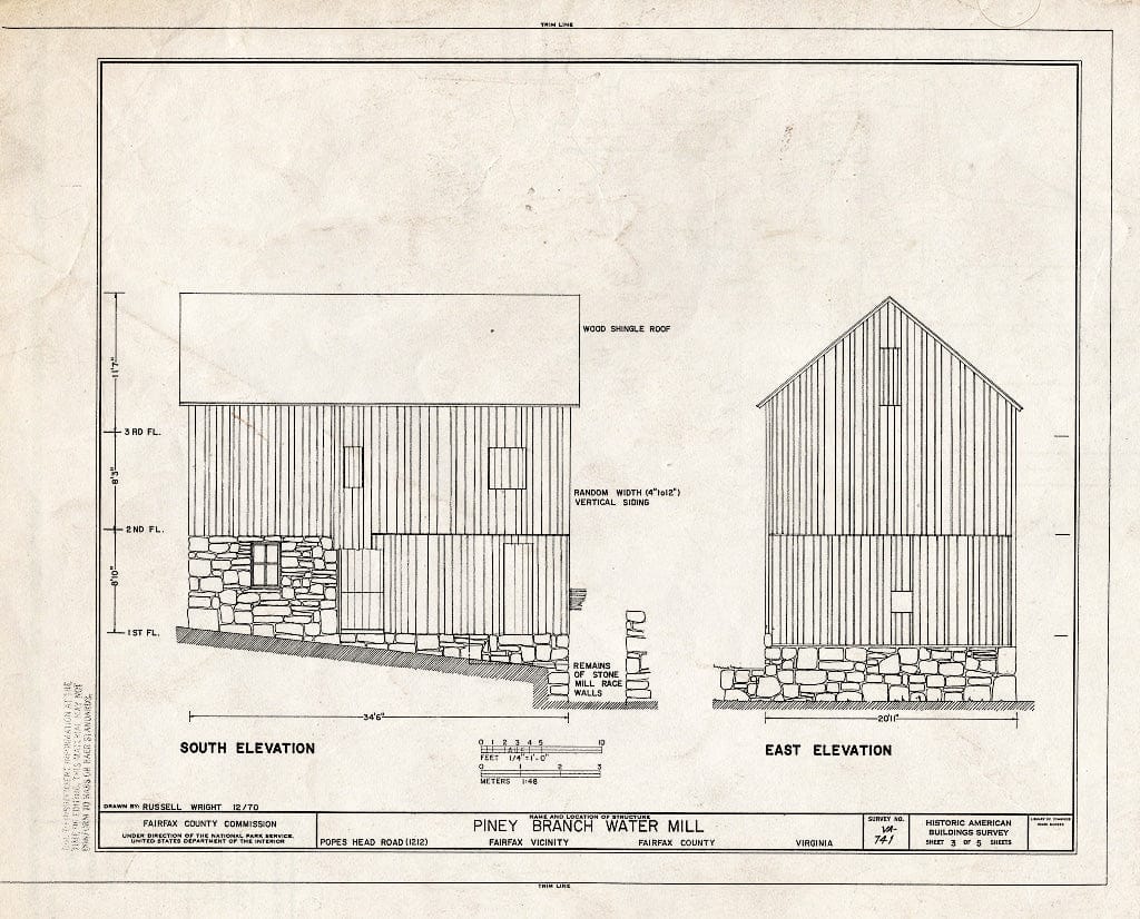 Blueprint HABS VA,30-FAIRF,1- (Sheet 3 of 5) - Piney Branch Water Mill, 12124 Pope's Head Road (Changed from 1212 Pope's Head Road), Fairfax, Fairfax City, VA
