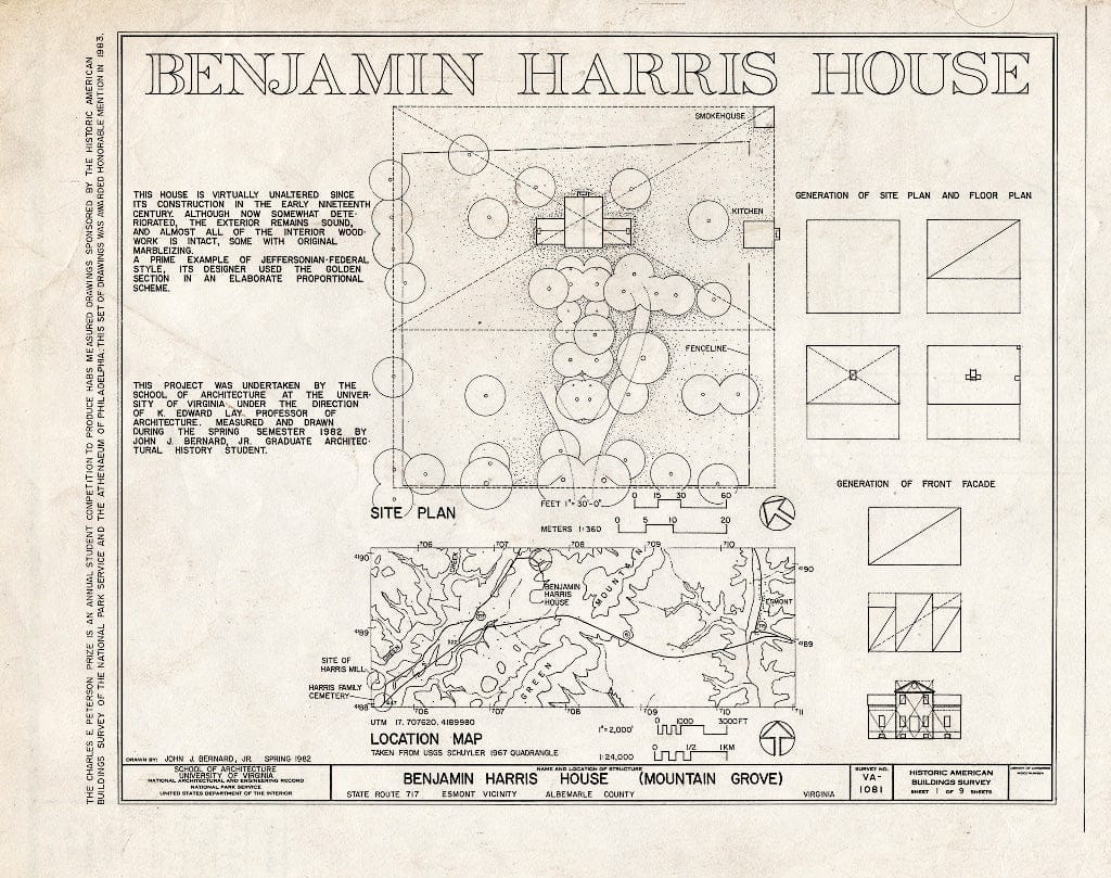 Blueprint HABS VA,2-ESM.V,1- (Sheet 1 of 9) - Benjamin Harris House, State Route 717, Esmont, Albemarle County, VA