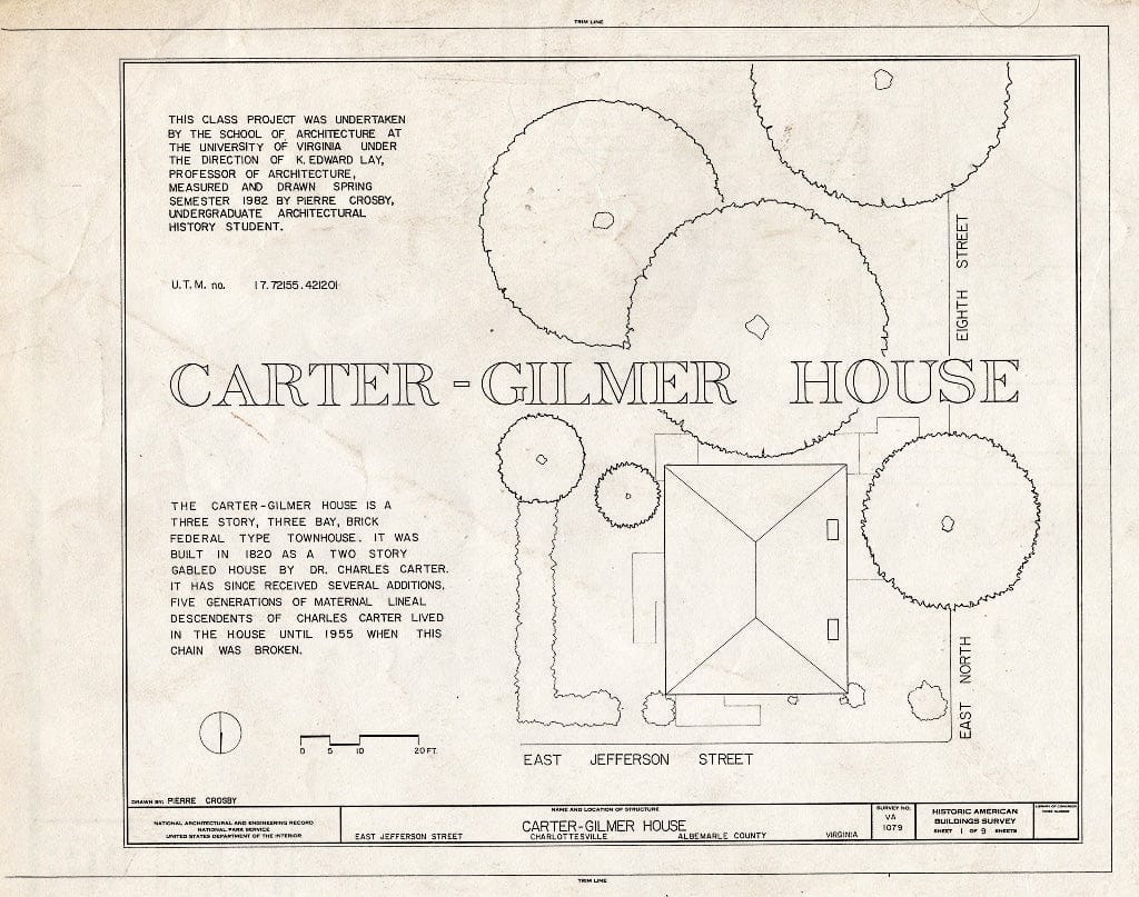 Blueprint HABS VA,2-Char,7- (Sheet 1 of 9) - Carter-Gilmer House, East Jefferson Street at North Eighth Street, Charlottesville, Charlottesville, VA