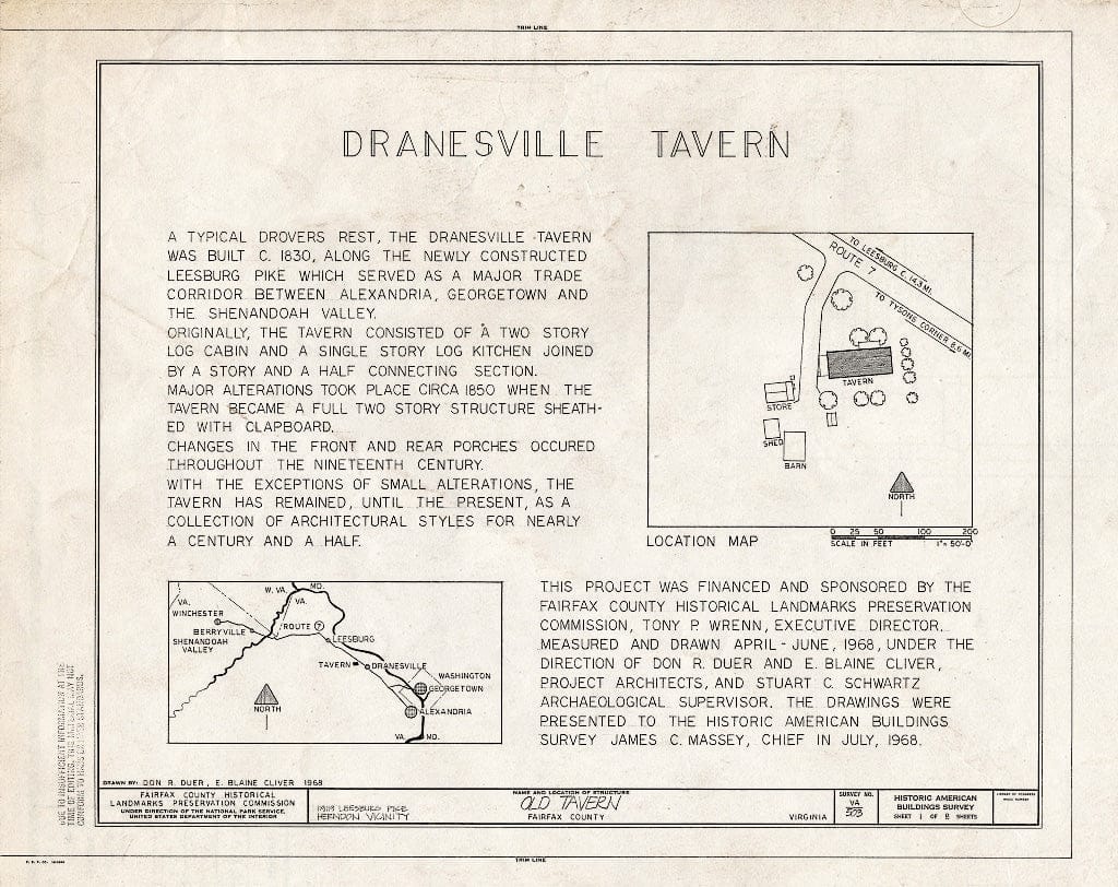 Blueprint HABS VA,30-DRANV,1- (Sheet 1 of 8) - Old Tavern, 11919 Leesburg Pike (Moved from Orig. Location), Herndon, Fairfax County, VA
