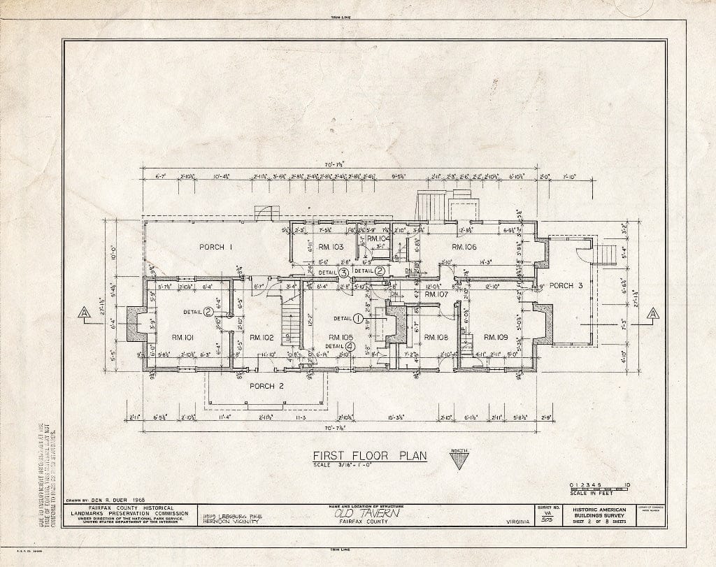 Blueprint HABS VA,30-DRANV,1- (Sheet 2 of 8) - Old Tavern, 11919 Leesburg Pike (Moved from Orig. Location), Herndon, Fairfax County, VA