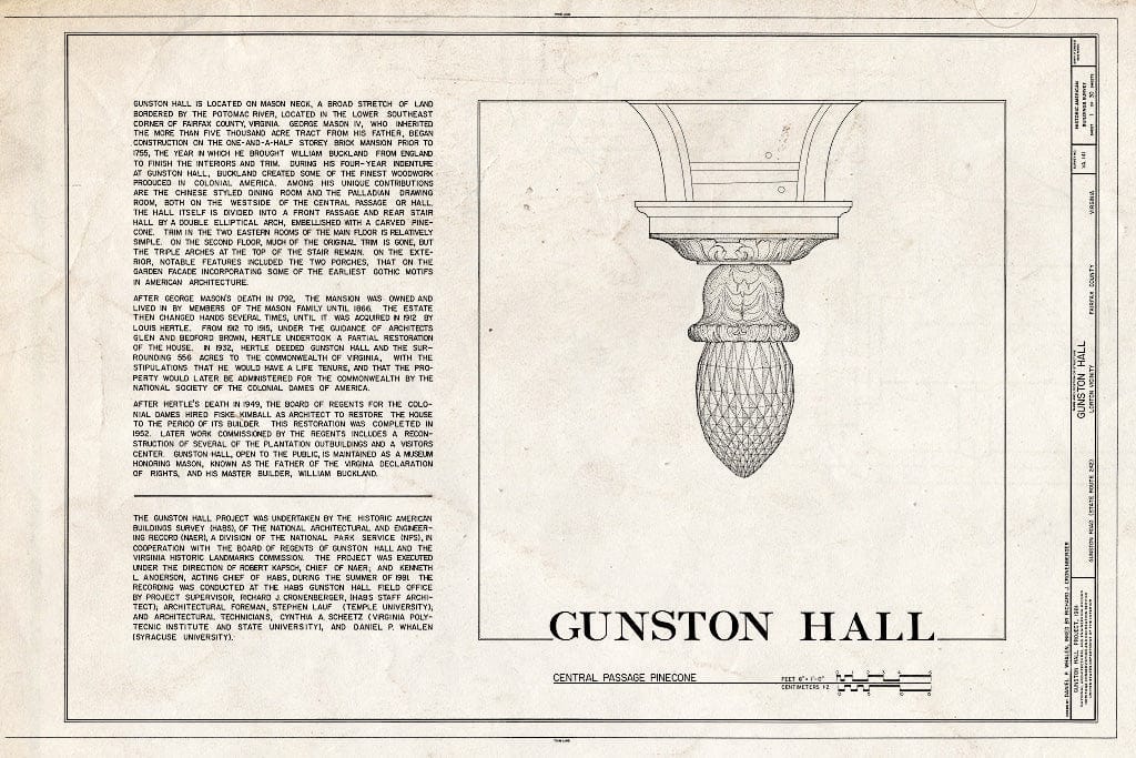 Blueprint HABS VA,30-LORT,1- (Sheet 1 of 30) - Gunston Hall, 10709 Gunston Road, Lorton, Fairfax County, VA