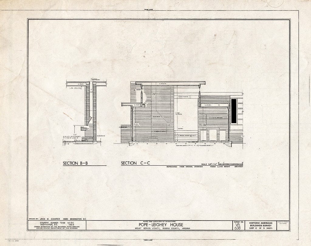 Blueprint HABS VA,30-FALCH,2- (Sheet 8 of 9) - Pope-Leighey House, 9000 Richmond Highway (Moved from Falls Church, VA), Mount Vernon, Fairfax County, VA