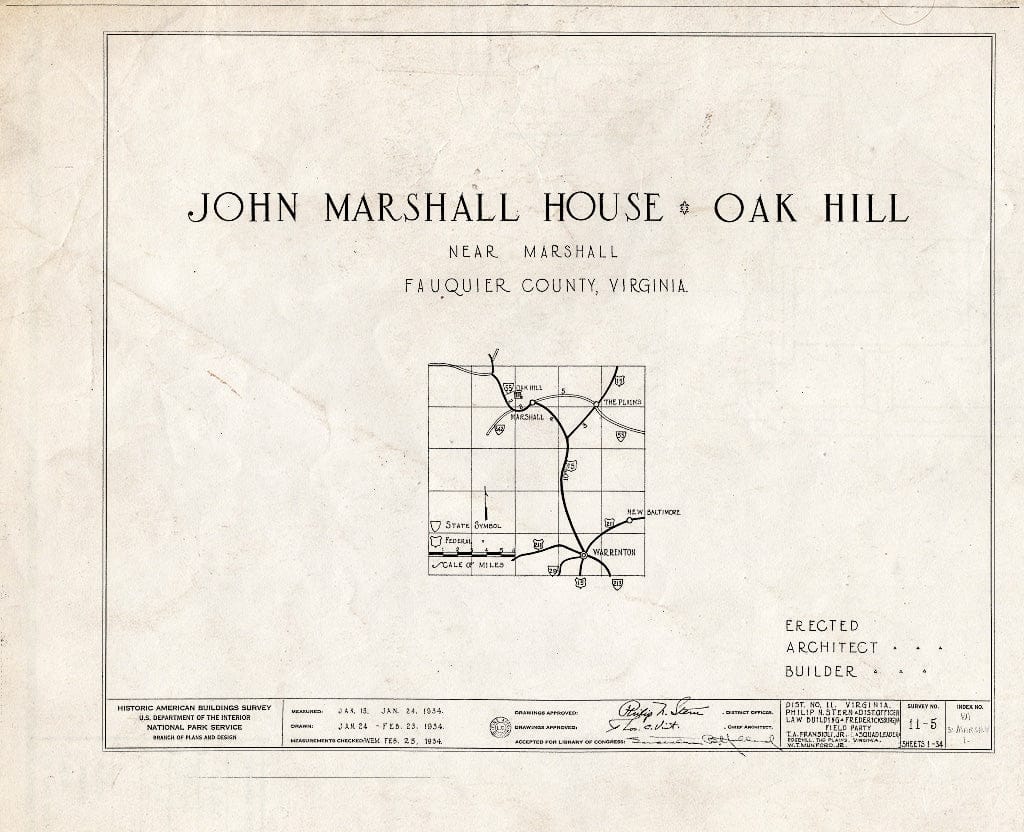 Blueprint HABS VA,31-Marsh.V,1- (Sheet 0 of 34) - John Marshall House, U.S. Route 17 Vicinity, Marshall, Fauquier County, VA