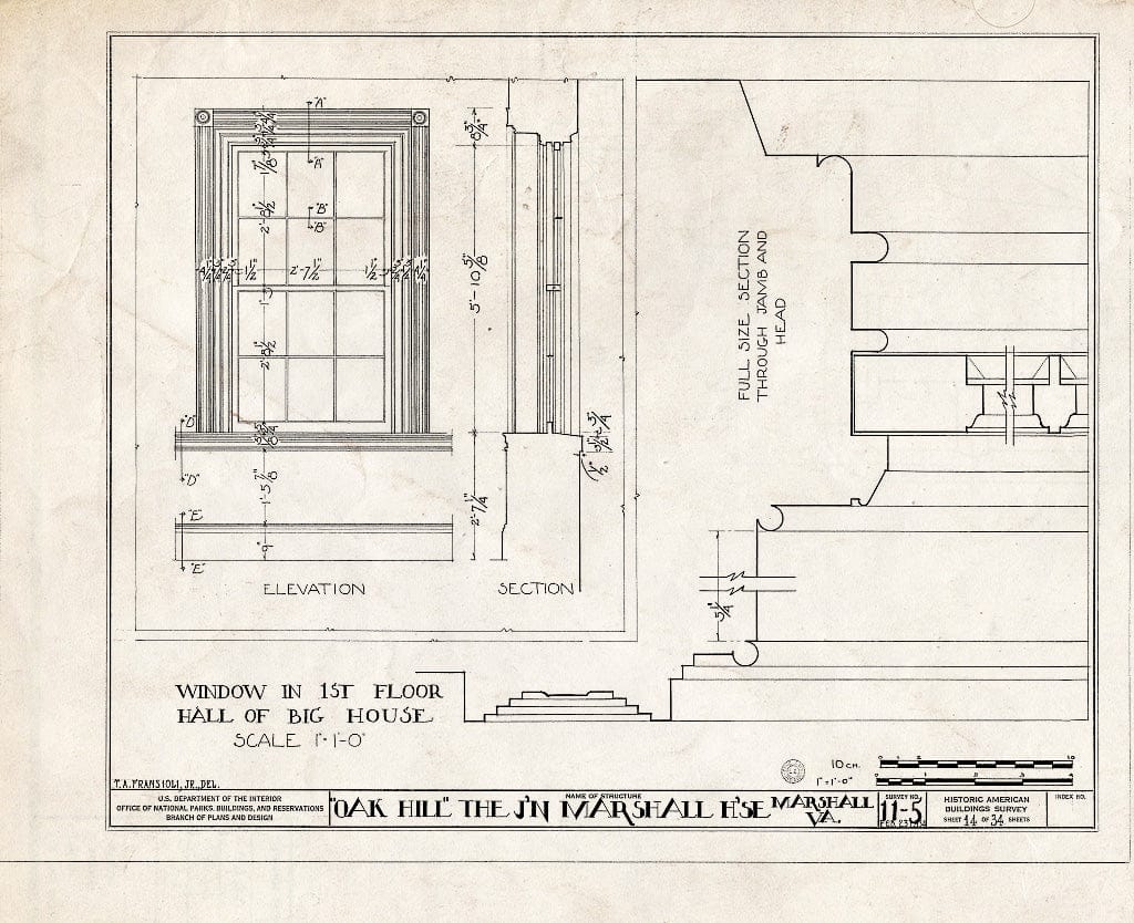 Blueprint HABS VA,31-Marsh.V,1- (Sheet 14 of 34) - John Marshall House, U.S. Route 17 Vicinity, Marshall, Fauquier County, VA