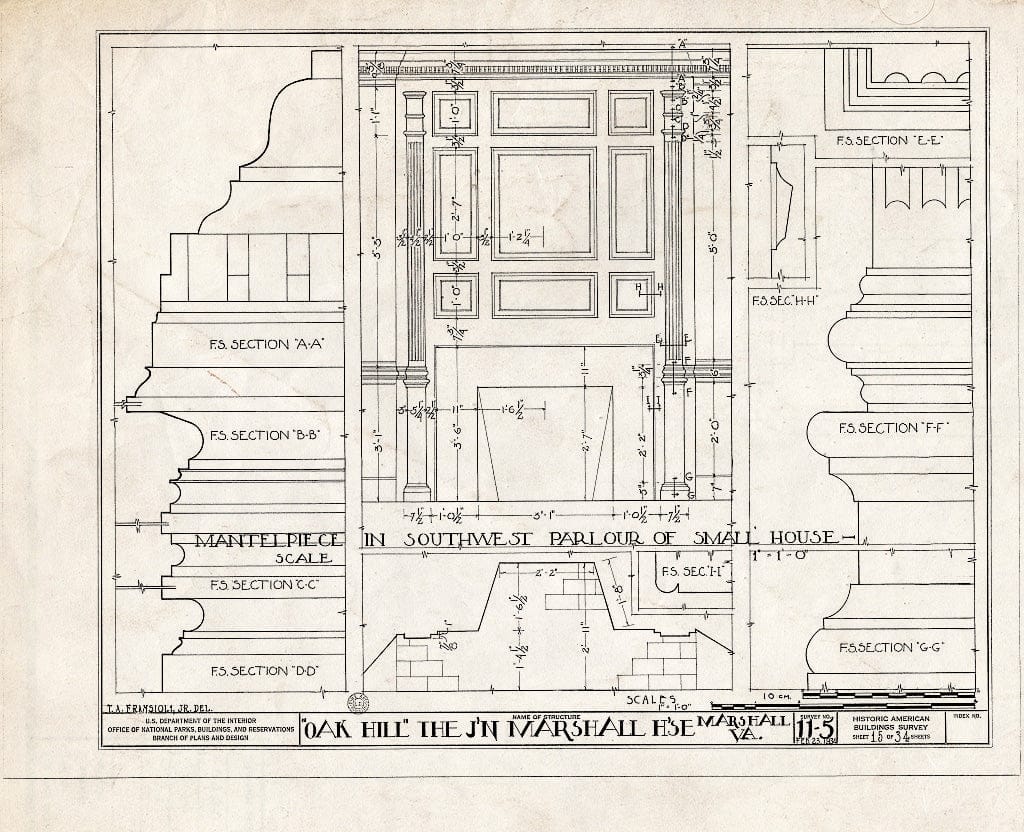 Blueprint HABS VA,31-Marsh.V,1- (Sheet 15 of 34) - John Marshall House, U.S. Route 17 Vicinity, Marshall, Fauquier County, VA