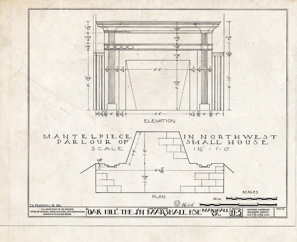 Blueprint HABS VA,31-Marsh.V,1- (Sheet 16 of 34) - John Marshall House, U.S. Route 17 Vicinity, Marshall, Fauquier County, VA