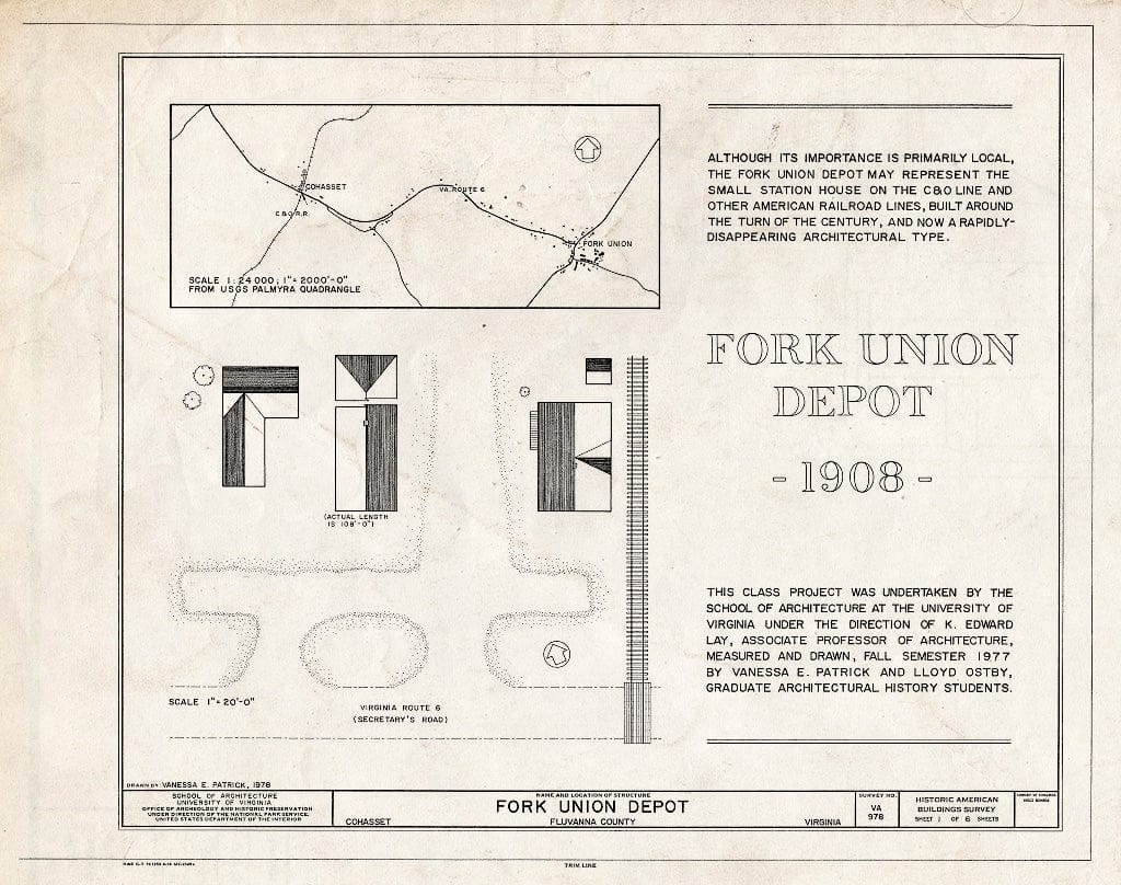 Blueprint Map, site Plan, Statement of Significance - Fork Union Depot, State Route 6, Cohasset, Fluvanna County, VA