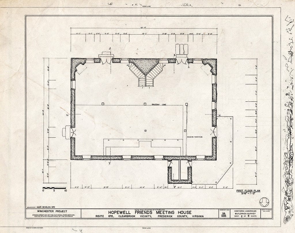 Blueprint HABS VA,35-Clear.V,1- (Sheet 2 of 8) - Hopewell Friends Meeting House, Interstate 81, Clear Brook, Frederick County, VA