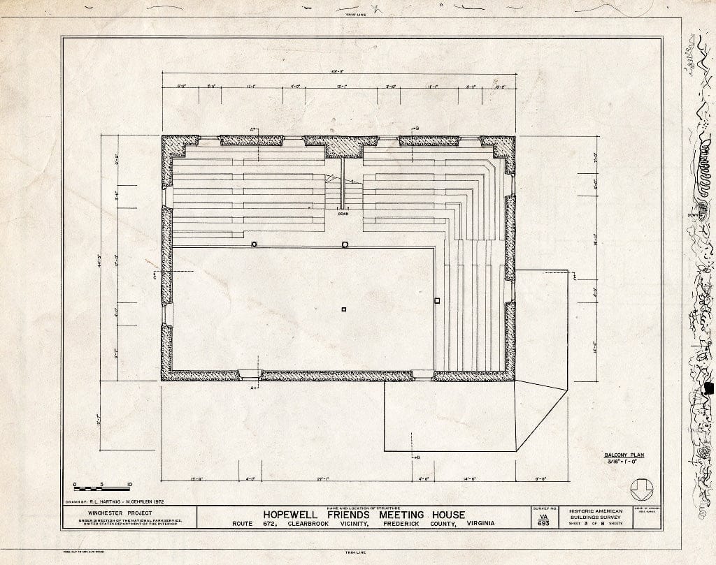 Blueprint HABS VA,35-Clear.V,1- (Sheet 3 of 8) - Hopewell Friends Meeting House, Interstate 81, Clear Brook, Frederick County, VA