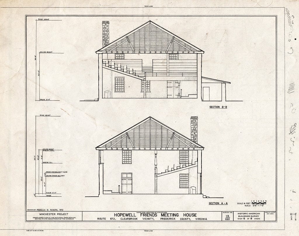 Blueprint HABS VA,35-Clear.V,1- (Sheet 6 of 8) - Hopewell Friends Meeting House, Interstate 81, Clear Brook, Frederick County, VA
