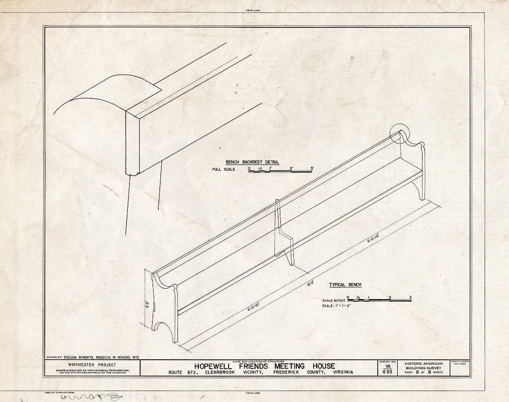 Blueprint HABS VA,35-Clear.V,1- (Sheet 8 of 8) - Hopewell Friends Meeting House, Interstate 81, Clear Brook, Frederick County, VA