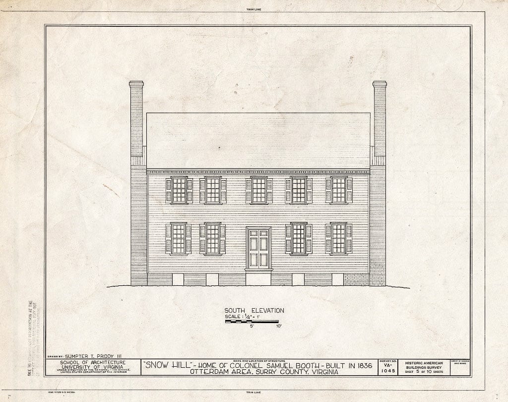 Blueprint HABS VA,91-0TT.V,1- (Sheet 5 of 10) - Snow Hill, State Route 40, Carsley, Surry County, VA
