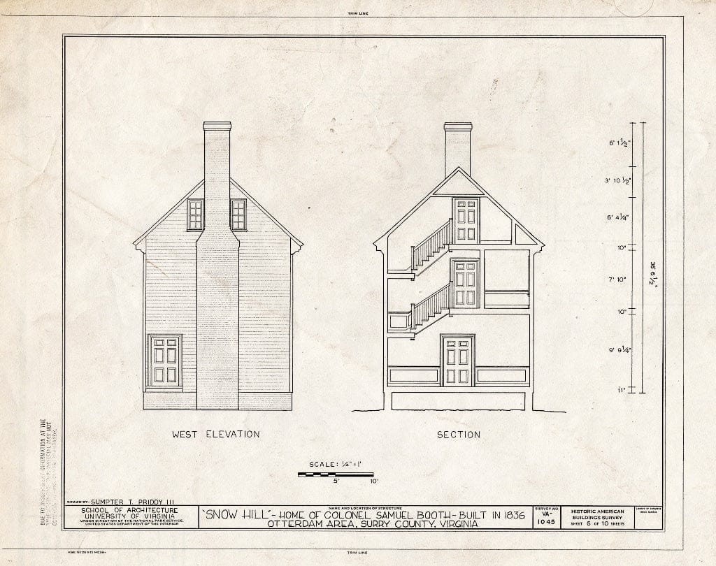 Blueprint HABS VA,91-0TT.V,1- (Sheet 6 of 10) - Snow Hill, State Route 40, Carsley, Surry County, VA