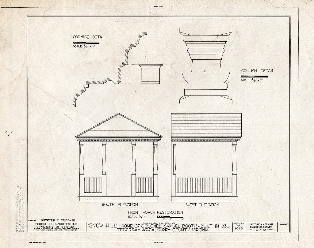 Blueprint HABS VA,91-0TT.V,1- (Sheet 8 of 10) - Snow Hill, State Route 40, Carsley, Surry County, VA