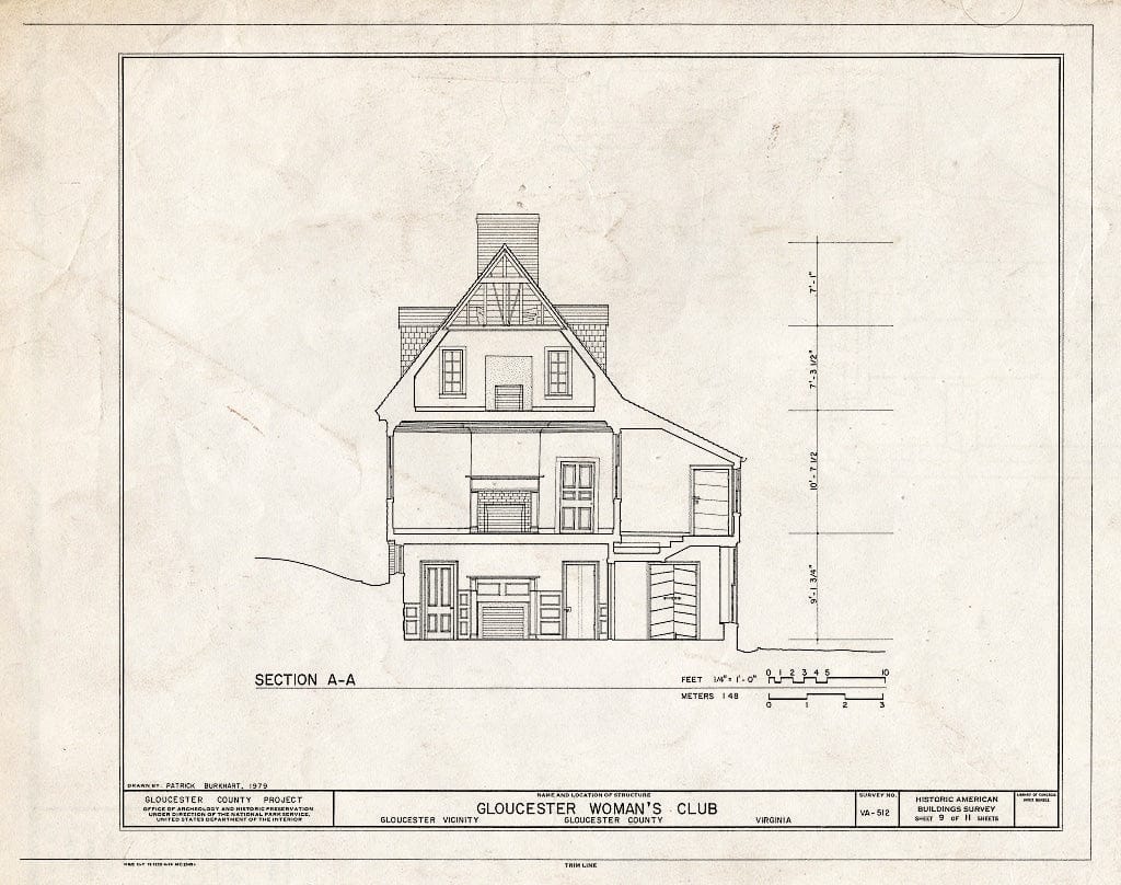 Blueprint HABS VA,37-GLO,3- (Sheet 9 of 11) - Gloucester Women's Club, U.S. Route 17 & State Route 14, Gloucester, Gloucester County, VA
