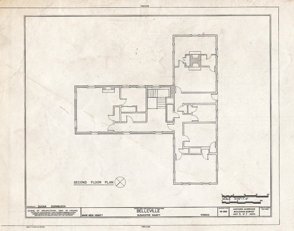 Blueprint Second Floor Plan - Belleville, North River & Belleville Creek Vicinity, Ware Neck, Gloucester County, VA