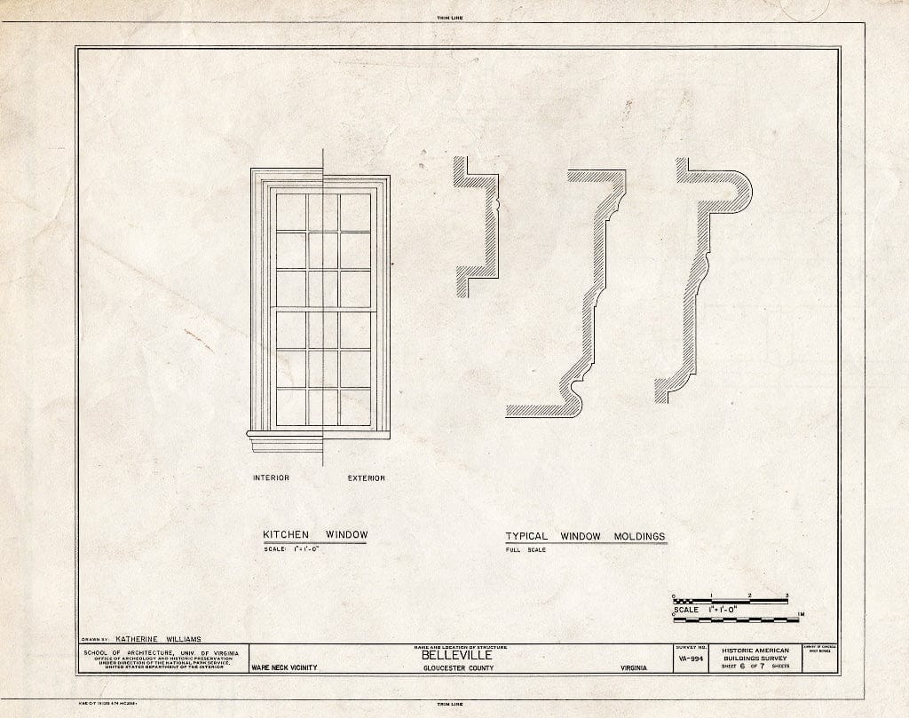 Blueprint Kitchen Window, Typical Window moldings - Belleville, North River & Belleville Creek Vicinity, Ware Neck, Gloucester County, VA