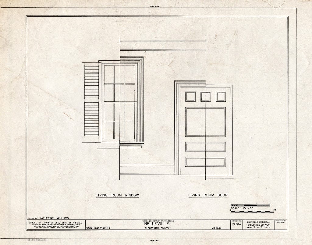 Blueprint Living Room Window & Door - Belleville, North River & Belleville Creek Vicinity, Ware Neck, Gloucester County, VA