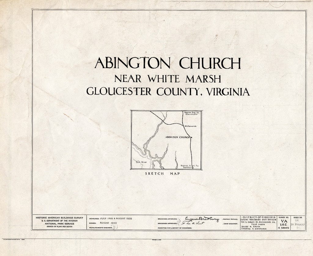 Blueprint HABS VA,37-WHIMA.V,1- (Sheet 0 of 4) - Abingdon Church, U.S. Route 17, White Marsh, Gloucester County, VA