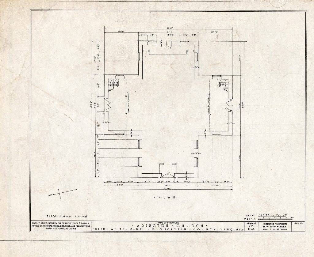 Blueprint HABS VA,37-WHIMA.V,1- (Sheet 1 of 4) - Abingdon Church, U.S. Route 17, White Marsh, Gloucester County, VA