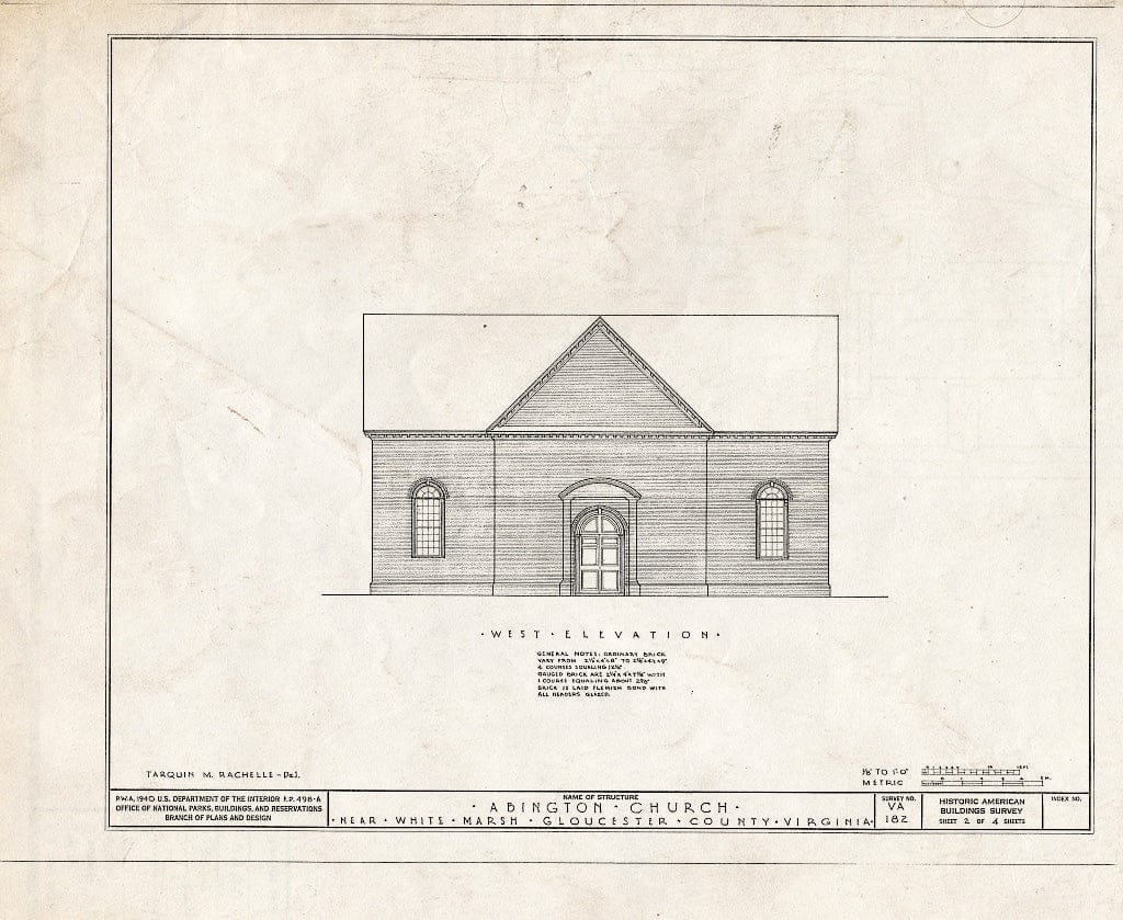 Blueprint HABS VA,37-WHIMA.V,1- (Sheet 2 of 4) - Abingdon Church, U.S. Route 17, White Marsh, Gloucester County, VA