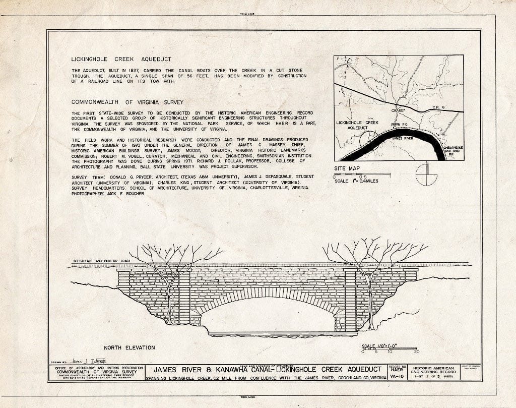 Blueprint HAER VA,38-Gooch.V,1- (Sheet 1 of 3) - James River & Kanawha Canal, Lickinghole Creek Aqueduct, Spanning Lickinghole Creek, Goochland, Goochland County, VA
