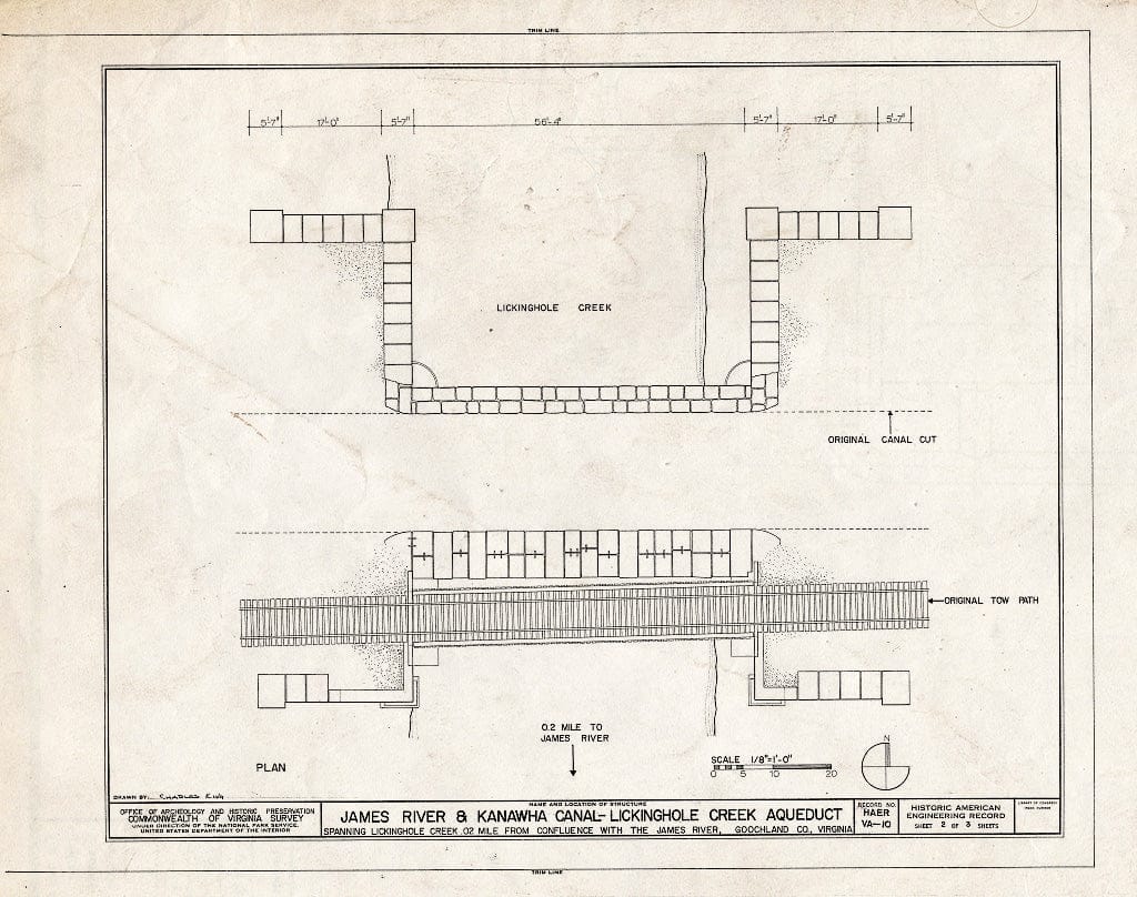 Blueprint HAER VA,38-Gooch.V,1- (Sheet 2 of 3) - James River & Kanawha Canal, Lickinghole Creek Aqueduct, Spanning Lickinghole Creek, Goochland, Goochland County, VA