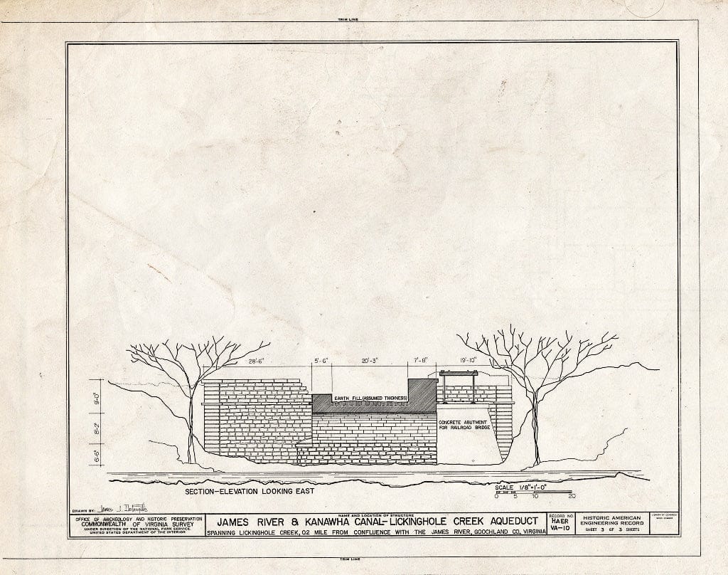 Blueprint HAER VA,38-Gooch.V,1- (Sheet 3 of 3) - James River & Kanawha Canal, Lickinghole Creek Aqueduct, Spanning Lickinghole Creek, Goochland, Goochland County, VA