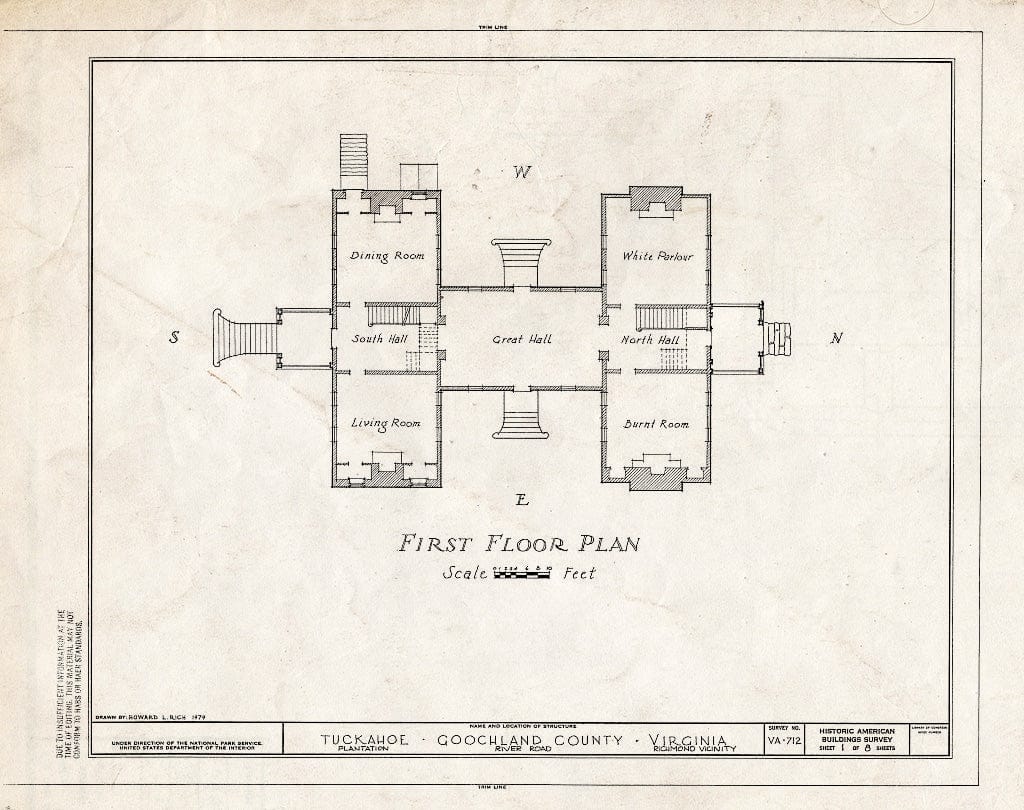 Blueprint HABS VA,38-MANA.V,1- (Sheet 1 of 8) - Tuckahoe Plantation, River Road, Richmond Vicinity, Manakin, Goochland County, VA