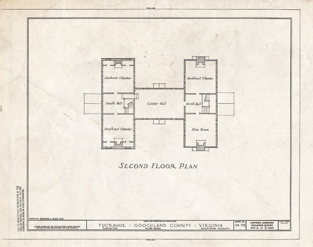 Blueprint HABS VA,38-MANA.V,1- (Sheet 2 of 8) - Tuckahoe Plantation, River Road, Richmond Vicinity, Manakin, Goochland County, VA