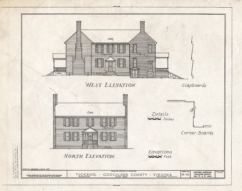 Blueprint HABS VA,38-MANA.V,1- (Sheet 3 of 8) - Tuckahoe Plantation, River Road, Richmond Vicinity, Manakin, Goochland County, VA
