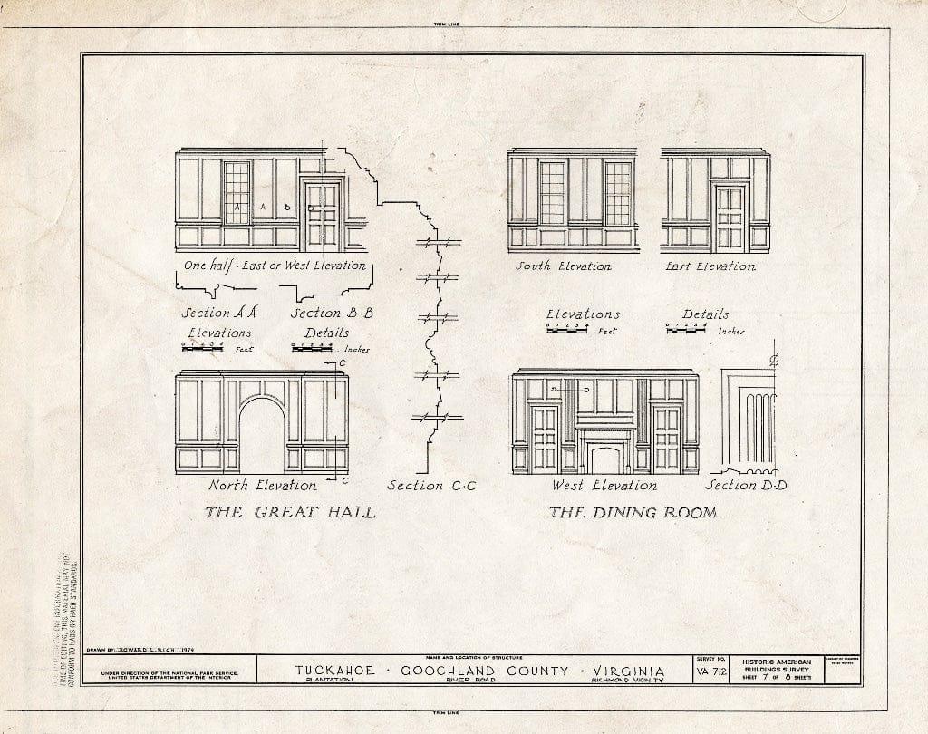 Blueprint HABS VA,38-MANA.V,1- (Sheet 7 of 8) - Tuckahoe Plantation, River Road, Richmond Vicinity, Manakin, Goochland County, VA