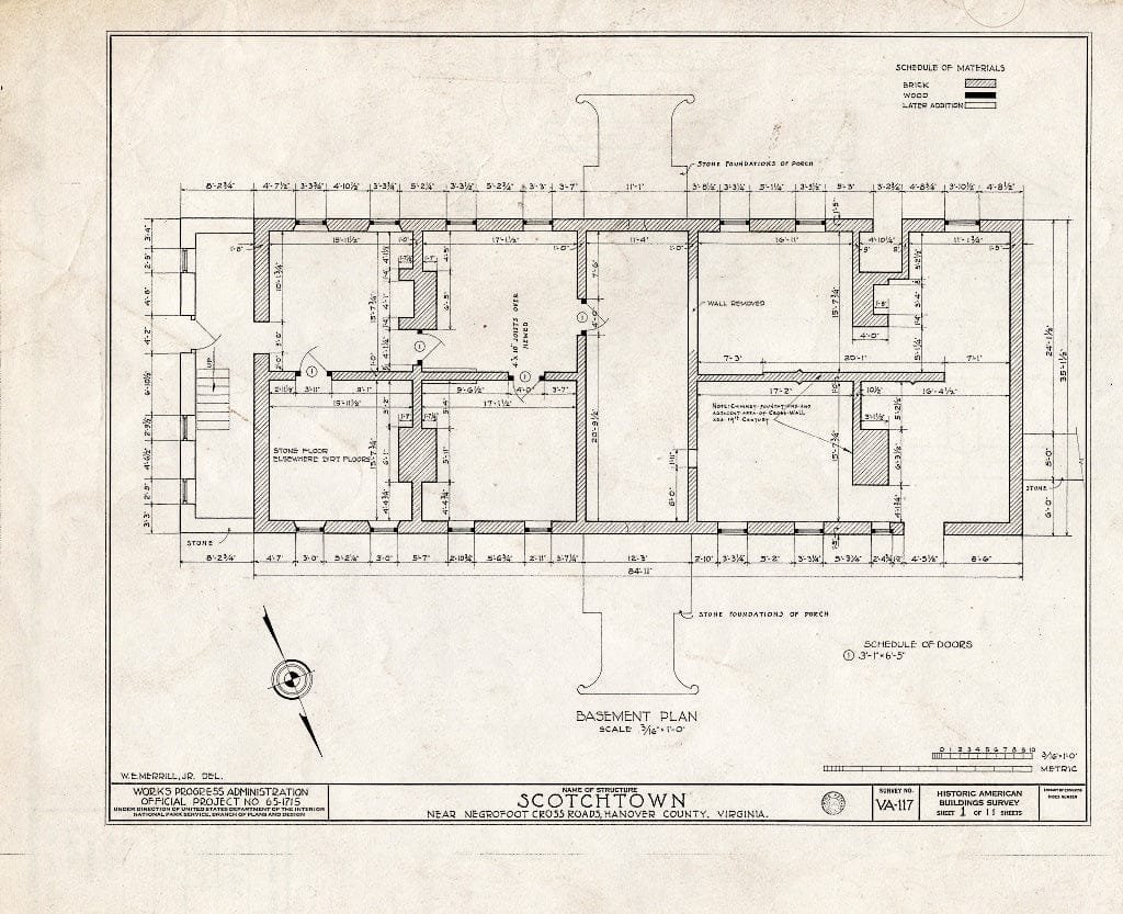 Blueprint HABS VA,43-BEVDA,1- (Sheet 1 of 11) - Scotchtown, State Route 685 Vicinity, Beaverdam, Hanover County, VA