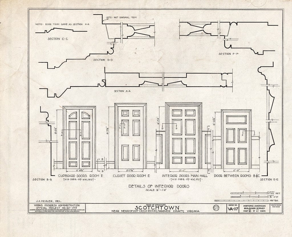 Blueprint HABS VA,43-BEVDA,1- (Sheet 6 of 11) - Scotchtown, State Route 685 Vicinity, Beaverdam, Hanover County, VA