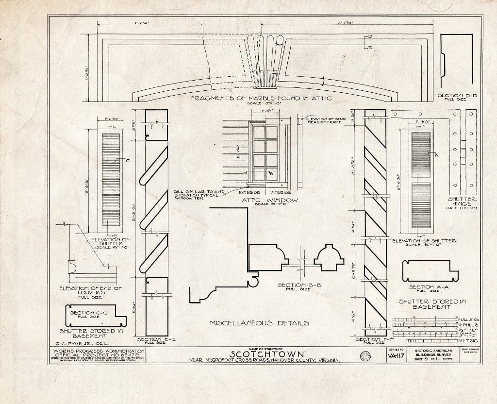 Blueprint HABS VA,43-BEVDA,1- (Sheet 8 of 11) - Scotchtown, State Route 685 Vicinity, Beaverdam, Hanover County, VA