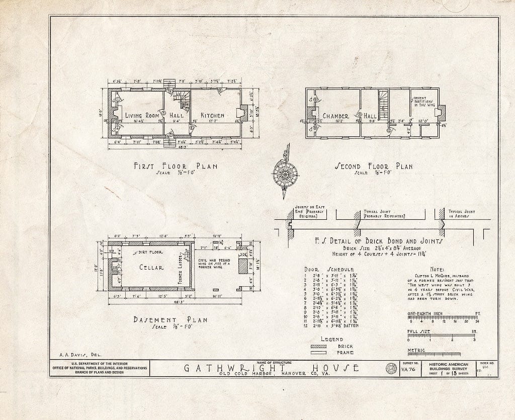 Blueprint HABS VA,43-Cold,1- (Sheet 1 of 13) - Gathwright House, Route 156, Old Cold Harbor, Hanover County, VA