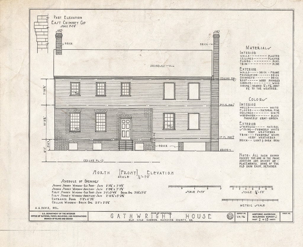 Blueprint HABS VA,43-Cold,1- (Sheet 2 of 13) - Gathwright House, Route 156, Old Cold Harbor, Hanover County, VA