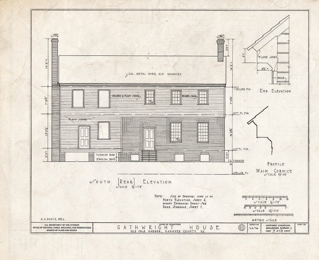 Blueprint HABS VA,43-Cold,1- (Sheet 3 of 13) - Gathwright House, Route 156, Old Cold Harbor, Hanover County, VA
